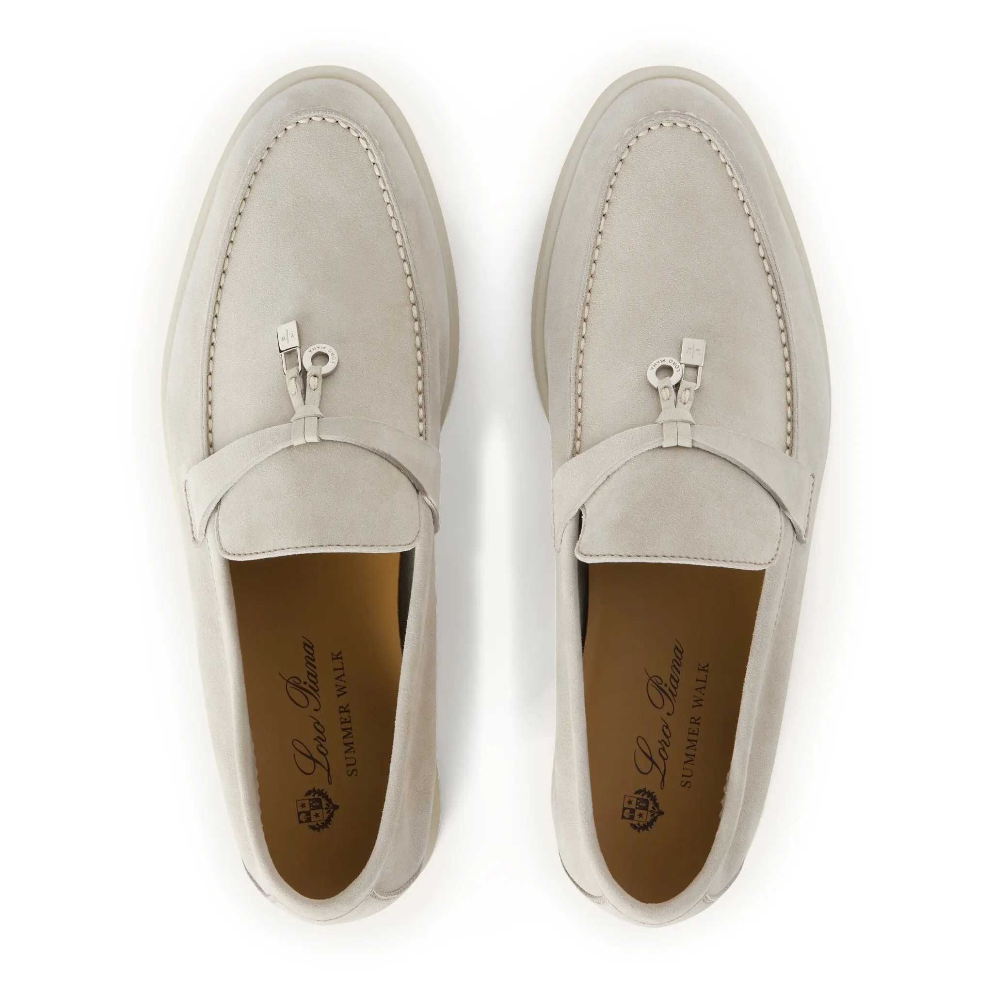 Top view of Loro Piana Summer Charms Walk Suede Goatskin Powder Pearl Loafers FAE5444_A760